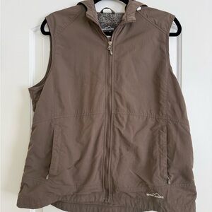 Eddie Bauer Brown Hooded Zip Front Utility Vest Women’s XL